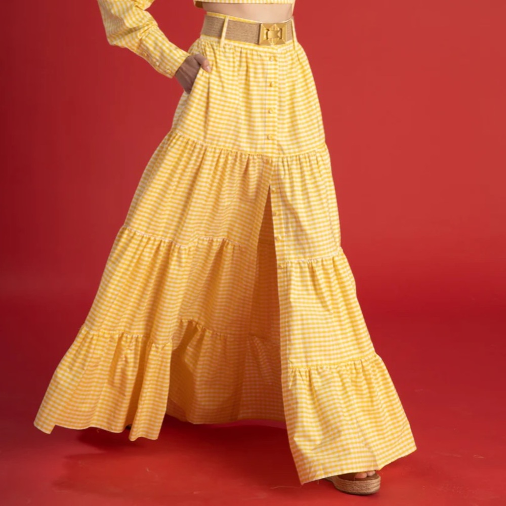 Cristiano Marcheli Alessia Skirt Yellow Gingham‎ Maxi - size L